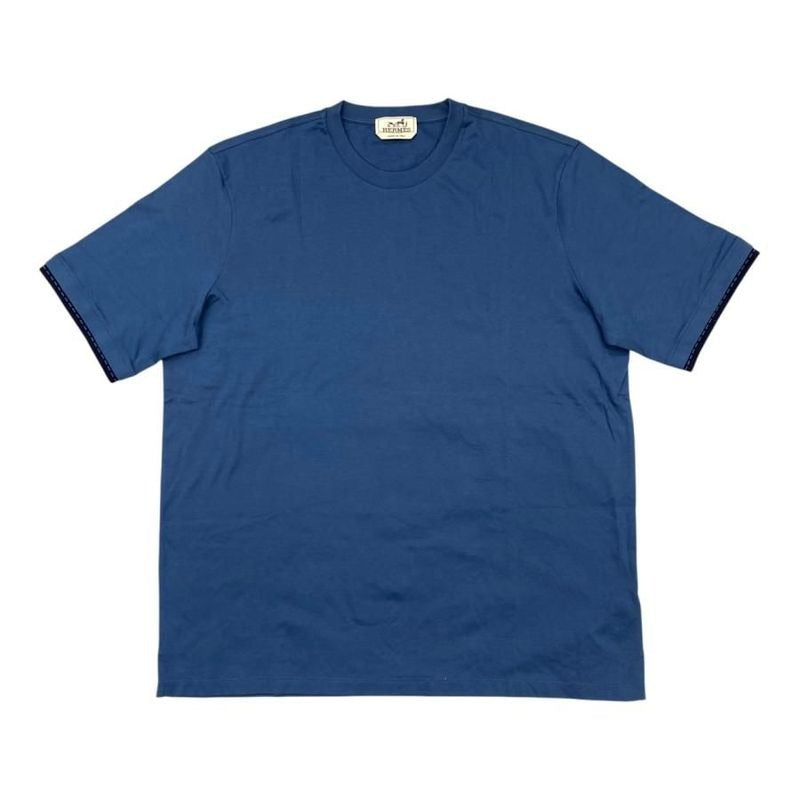 Hermes Short Sleeve T-Shirt Detail Saddle Stitching Ha5 uxl Cotton Blue