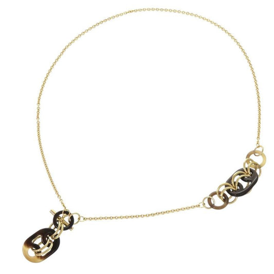 Hermes Ulidis Buffalo Horn Metal Brown Gold Necklace 0375