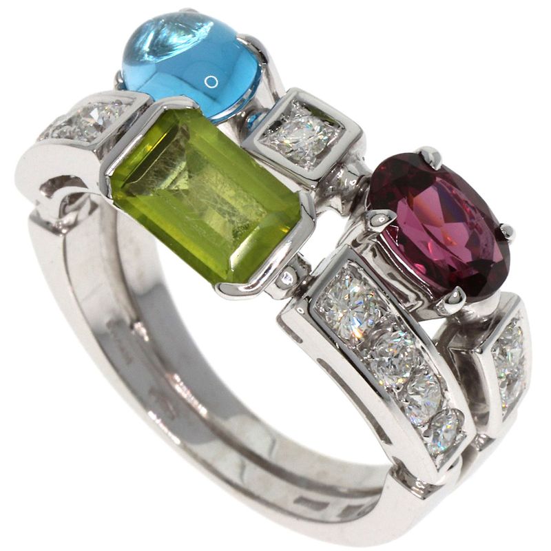 Bvlgari Bulgari Allegra Diamond Multi-colored Stones Ring 18K White Gold Ladies