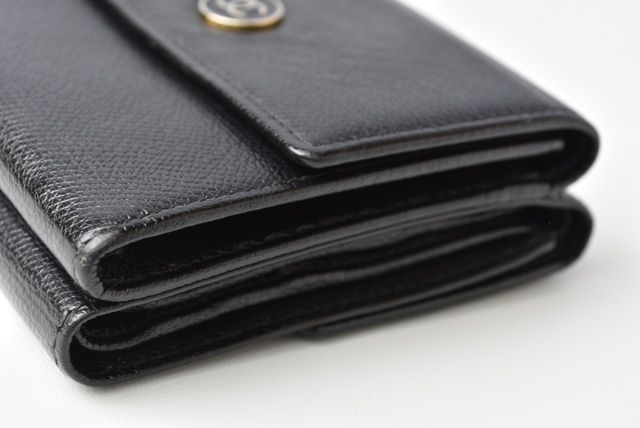 Chanel 4128 Bifold Wallet Genuine Leather Black Cles Deuce