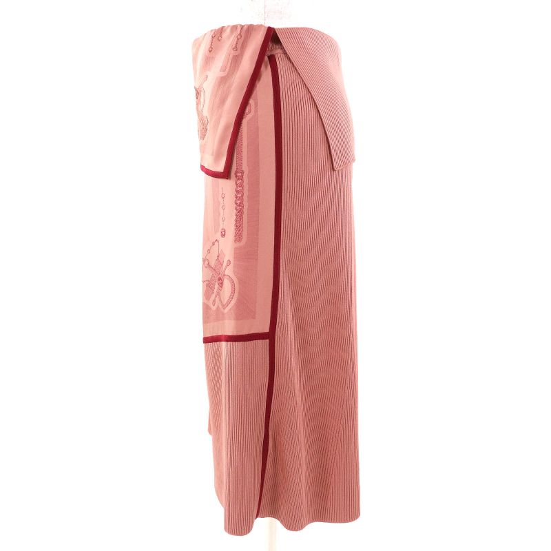 Hermes 22AW 2h2830dz Planche D Etvde Silk Scarf Ribbed Knit Long Skirt Pinkish