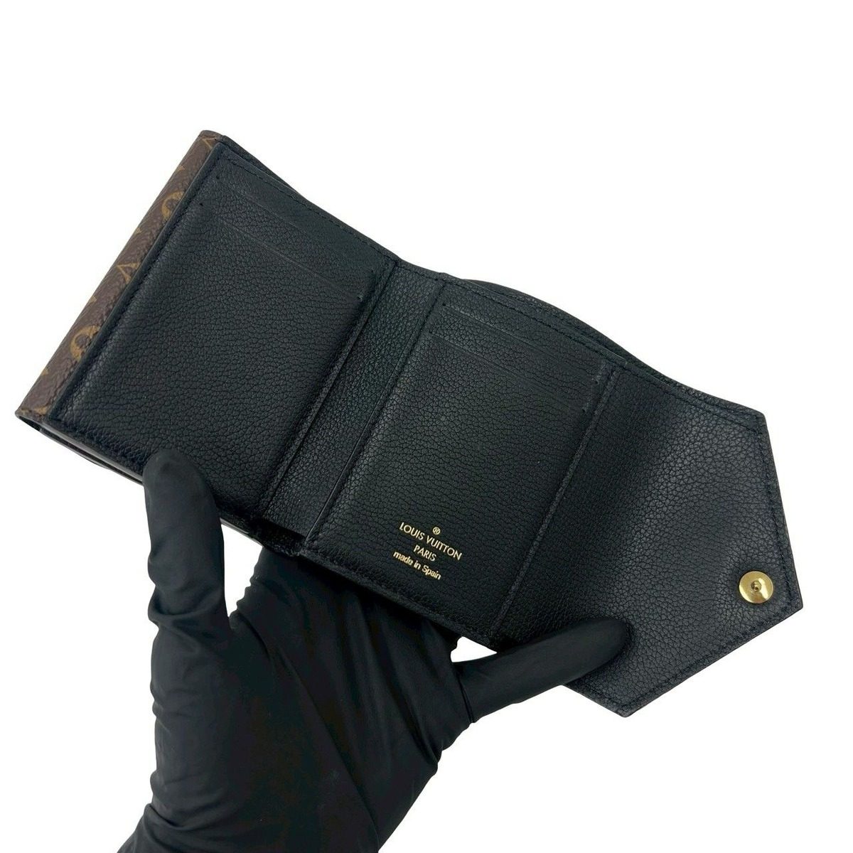 Louis Vuitton Portefeuille Double Leather Trifold Wallet Compact Black — view 7