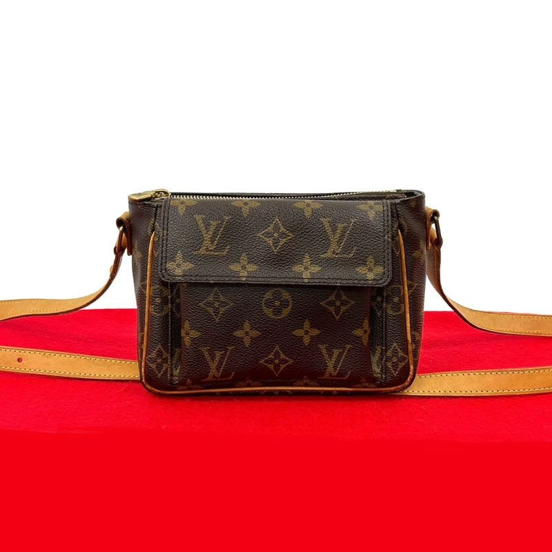 Louis Vuitton PM Monogram Leather Mini Shoulder Bag Pochette Sacoche Brown 09494