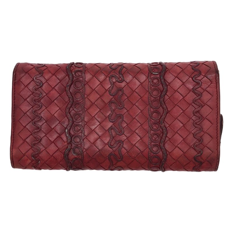 Bottega Veneta Intrecciato Leather Wallet Long Unisex Bordeaux Men's