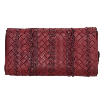 Bottega Veneta Intrecciato Leather Wallet Long Unisex Bordeaux Men's