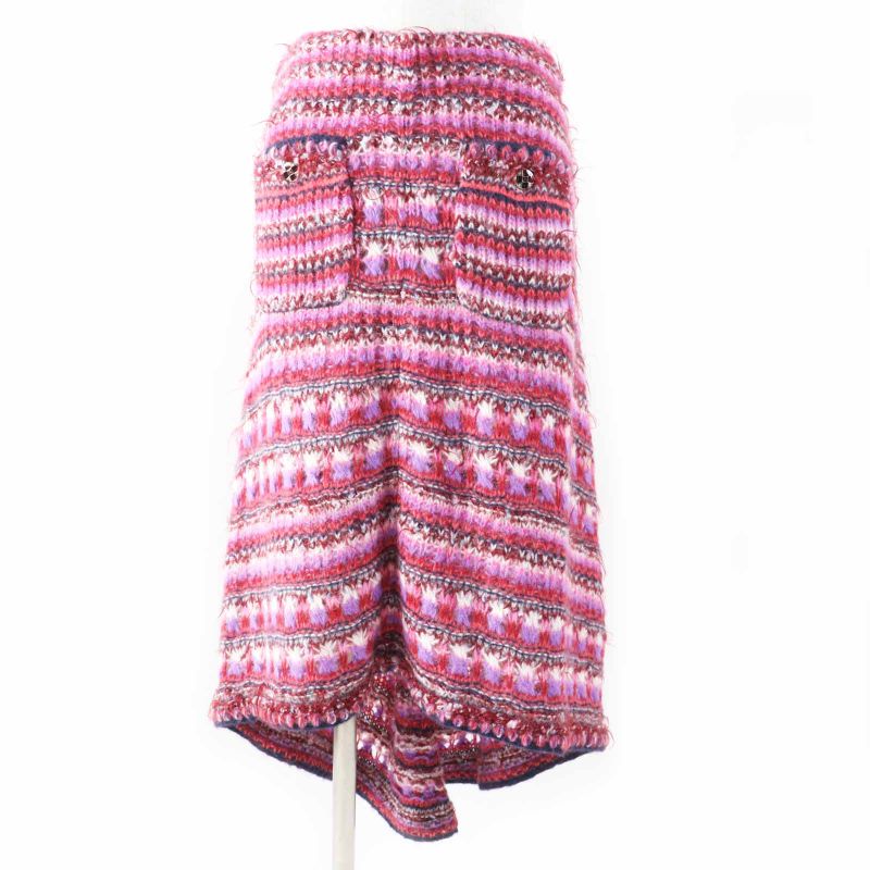 CHANEL P72981 Alpaca Silk Fishtail Tweed Skirt With Coco Mark Buttons Pink