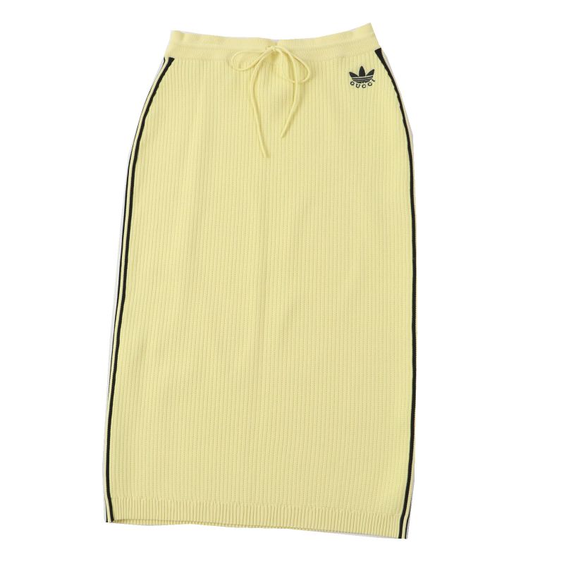 Gucci Adidas 697710 Lined Knitted Long Skirt Yellow Black With Garment Made In