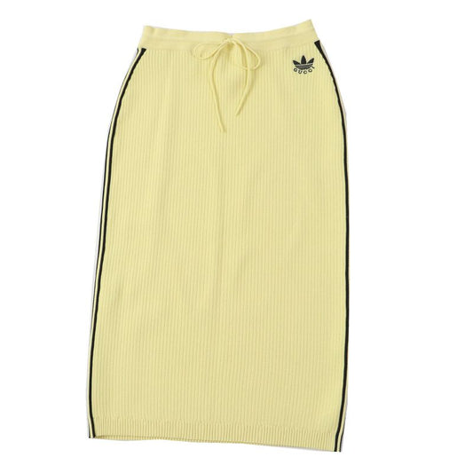 Gucci Adidas 697710 Lined Knitted Long Skirt Yellow Black With Garment Made In
