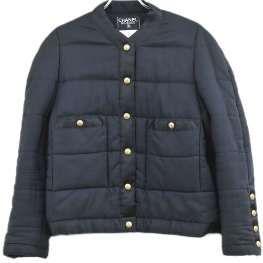 Authentic Chanel Estimated Nylon Down Jacket Outerwear Black Women's Clothing