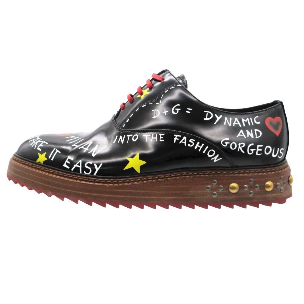 Dolce & Gabbana Dress Shoes Leather Oxford Up Studded Graphic Paint Shackle 7.5