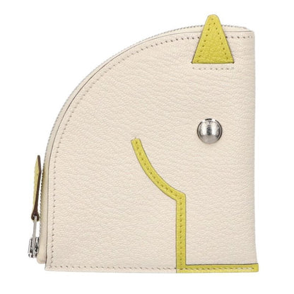 Hermes Paddock Leather Coin Case White Yellow