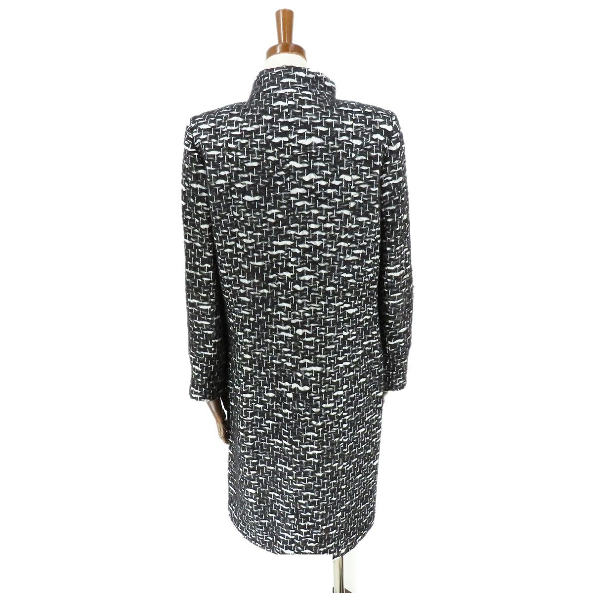 Chanel Coat White Black Wool Polyester Zip Up Outer 38 — view 3