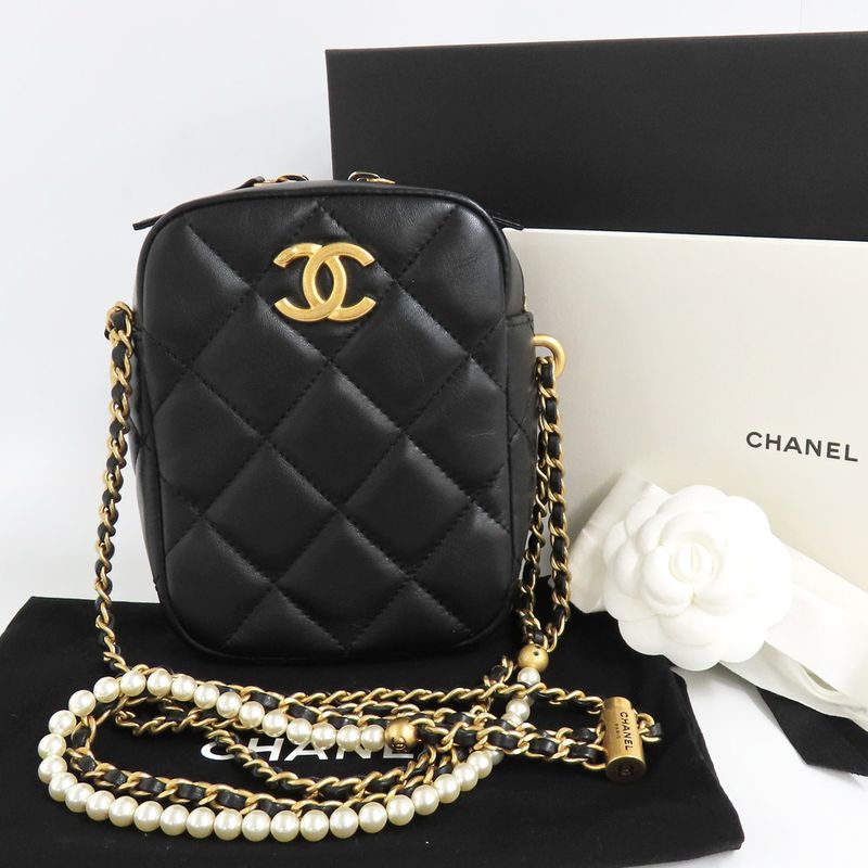 Chanel Mini Camera Case As2857 Fake Pearl Chain Shoulder Bag Lambskin