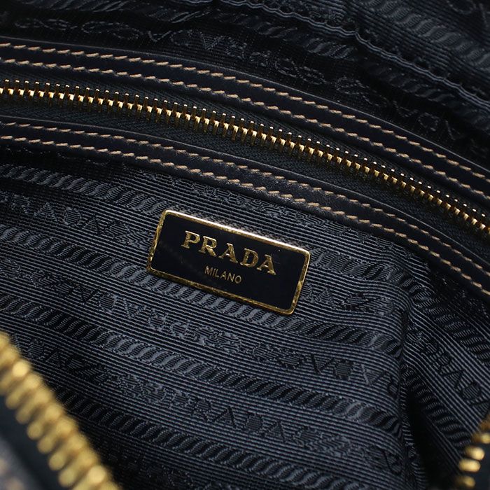 Prada Logo Jacquard 1bh089 Crossbody Shoulder Bag Canvas Leather Women