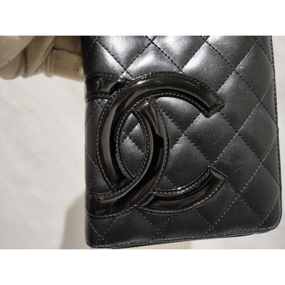 Chanel Wallet Cambon Line Black Pink Leather CC Logo Round — view 4