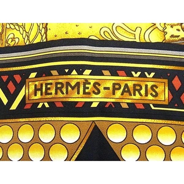Hermes L'or Des Chefs Carre 90 Silk Large Scarf Shawl Black — view 4