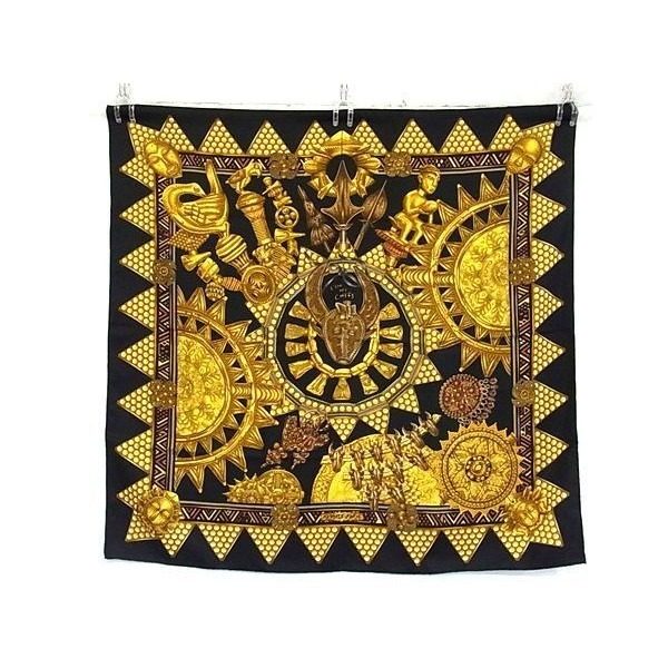 Hermes L'or Des Chefs Carre 90 Silk Large Scarf Shawl Black