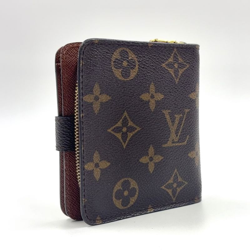 Louis Vuitton Compact Zip Monogram PVC Brown Bifold Wallet Gold M61667