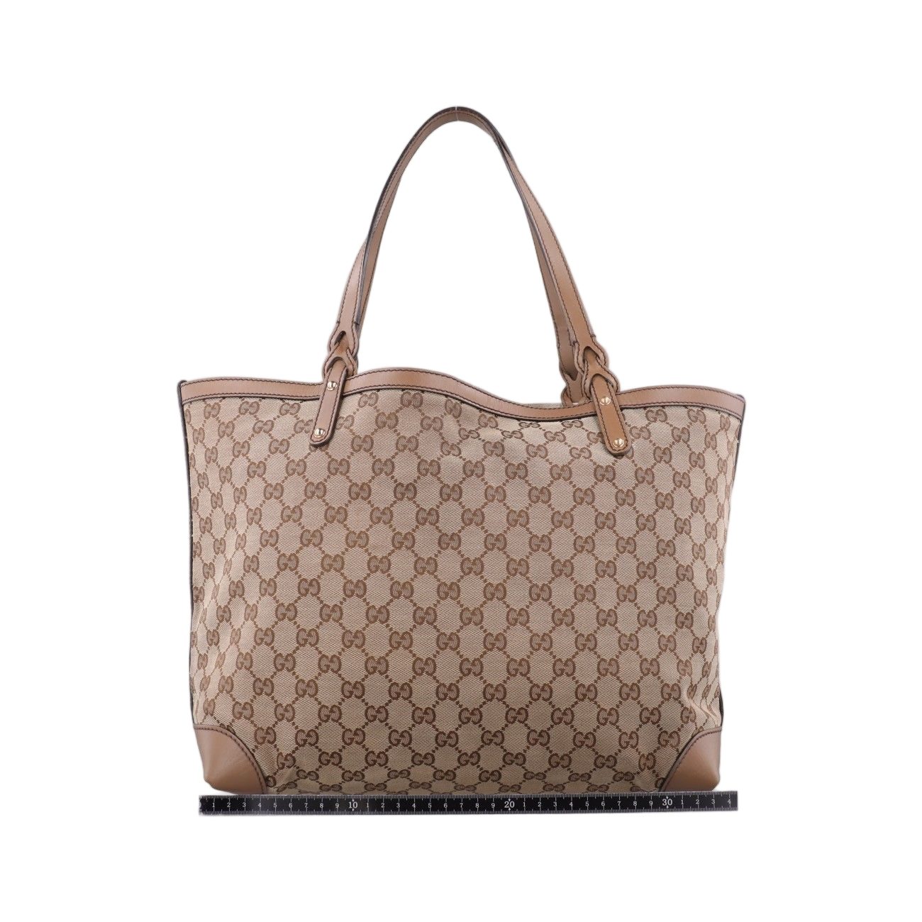 Gucci GG Craft Brown Leather Canvas Handbag — view 2