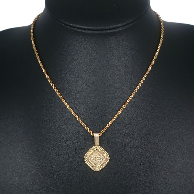 [dior] Christian Dior CD Logo Gold Plated And Rhinestone Ladies 12.5g Necklace