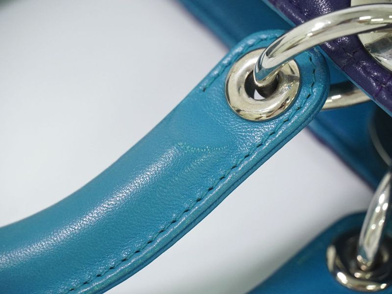 Authentic Christian DIOR Lady Dior Cannage Handbag Leather Purple Pink Blue Bag