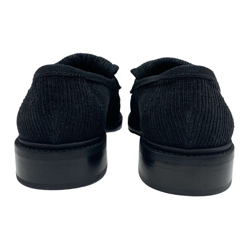 Chanel Loafer Leather Shoes Corduroy Black Gold Turn Lock Here Mark Rhinestone