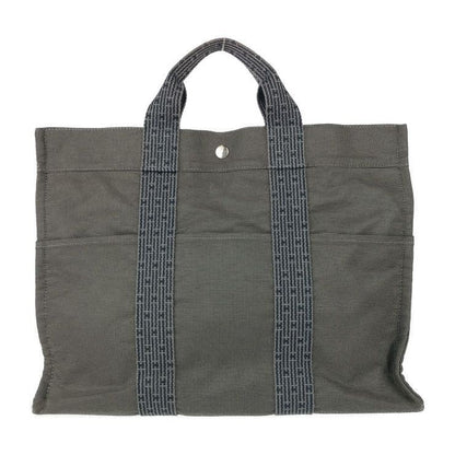 Hermes Tote Her Line MM Grey Silver Hardware Canvas Handbag