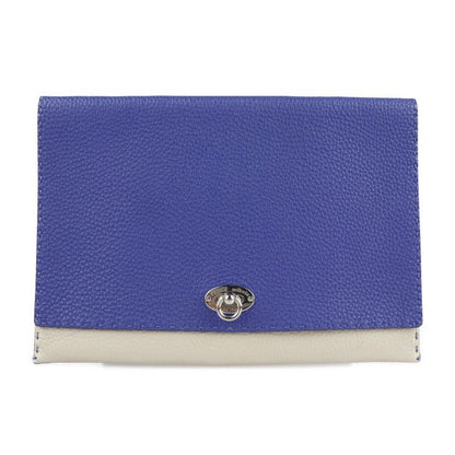 Fendi Alda 326 Clutch Bag 8 N0104 Leather Blue White Selleria Second Turnlock