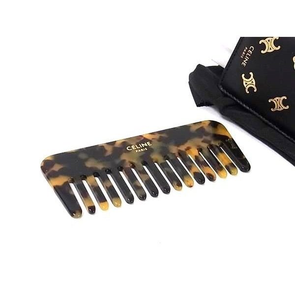 Celine Tortoiseshell Style Comb with Case Hair Set Brown