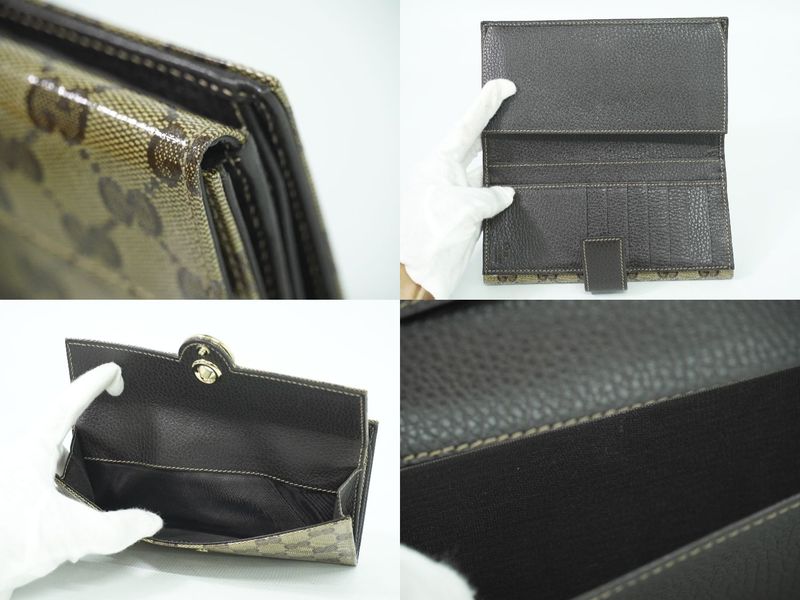 Authentic Gucci GG Crystal Long Wallet Long Wallet Coated Canvas Beige Brown