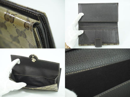 Authentic Gucci GG Crystal Long Wallet Long Wallet Coated Canvas Beige Brown