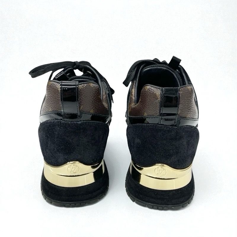 Louis Vuitton Run Away Line Monogram Sneakers Shoes Leather Fabric Suede Black