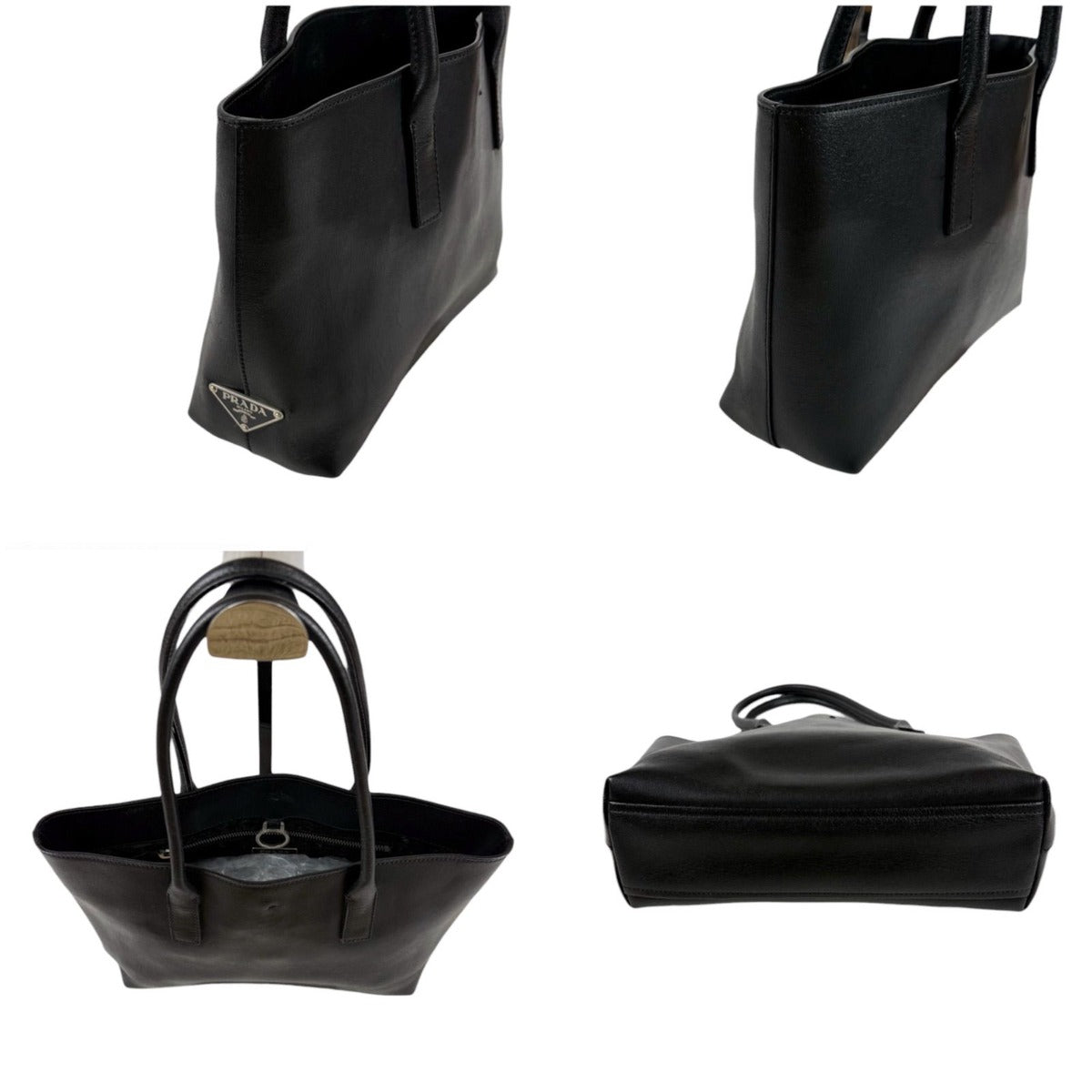 Prada Mini Tote Bag Triangle Logo Leather Black Nero Vintage — view 4
