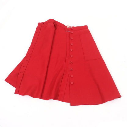 Hermes 100% Linen Front Button Flared Skirt With Caleche Embroidery Red 38 Made