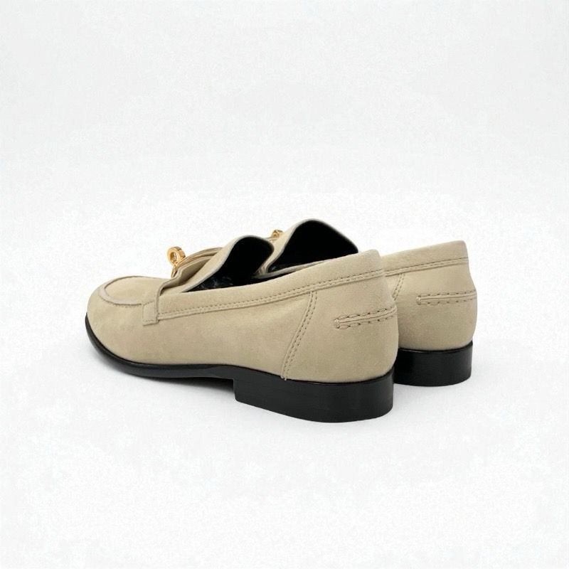Hermes D'esting Loafers Leather Shoes Leather Beige Gold Kelly Hardware