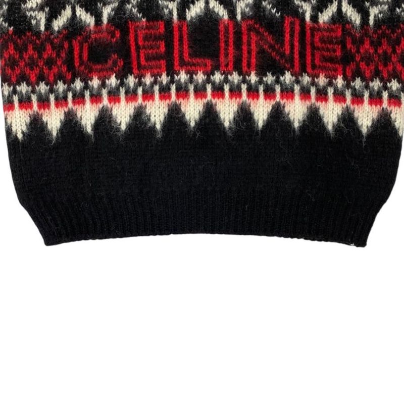 Celine Sweater Fair Isle Logo Knit Crewneck 2aa80628s Size S 22aw Black Red