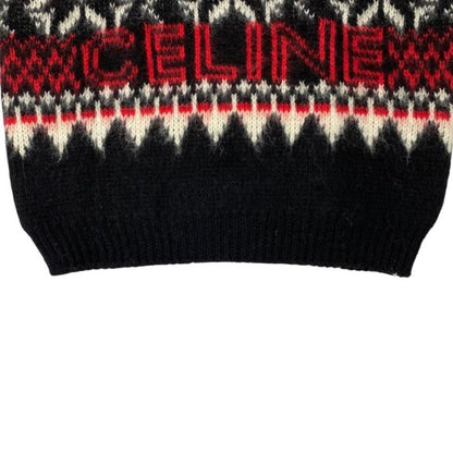 Celine Sweater Fair Isle Logo Knit Crewneck 2aa80628s Size S 22aw Black Red