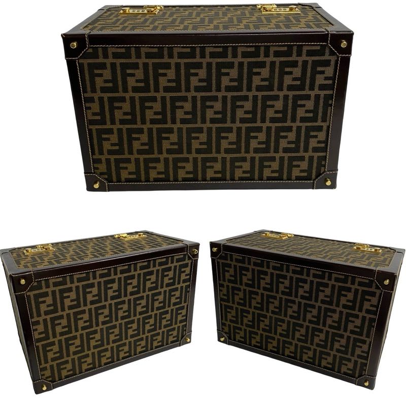 Fendi Zucca FF Pattern Canvas Leather Handbag Vanity