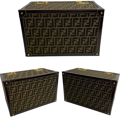 Fendi Zucca FF Pattern Canvas Leather Handbag Vanity