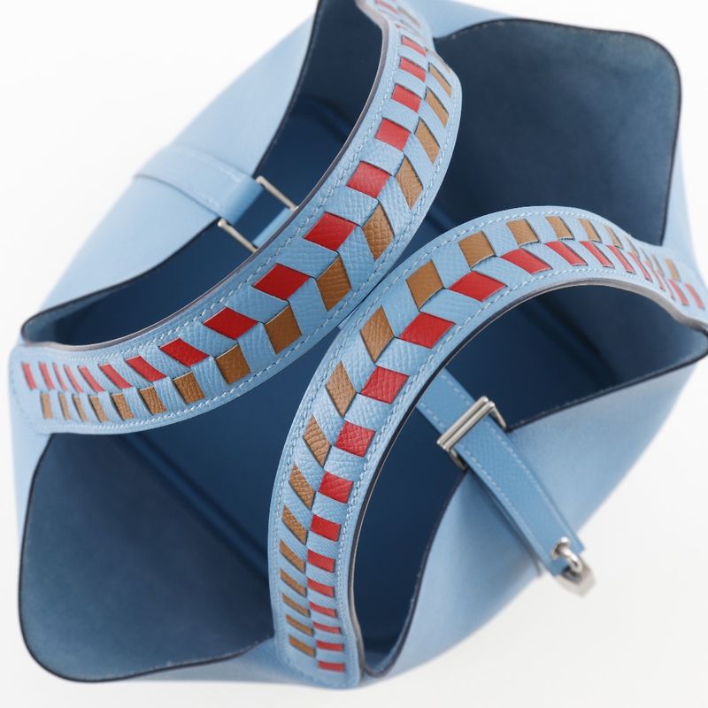 Hermes Picotin Lock MM Tresage Vaux Epson Light Blue D Women's Handbag