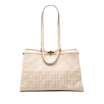 Fendi Zucca Peekaboo Ext Tote Shoulder Bag Pink Canvas Leather
