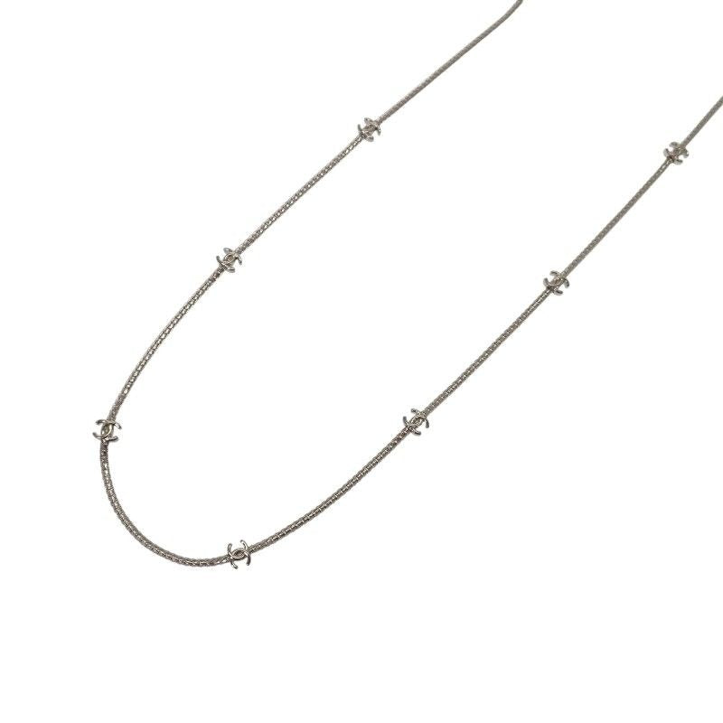 Chanel CC Logo Long Necklace Metal Silver