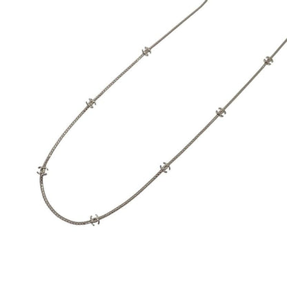 Chanel CC Logo Long Necklace Metal Silver