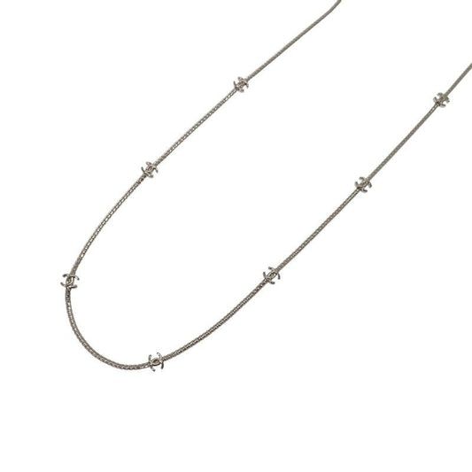 Chanel CC Logo Long Necklace Metal Silver