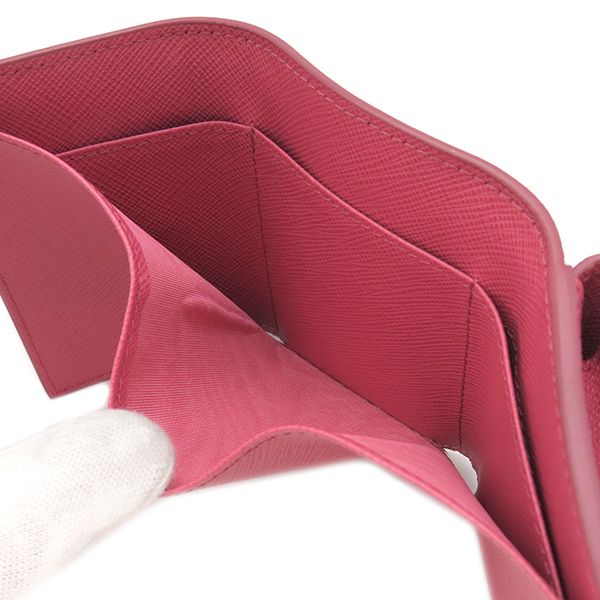 Prada Trifold Wallet Metal Logo Leather Pink Gold Hardware Compact Wallet