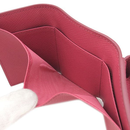 Prada Trifold Wallet Metal Logo Leather Pink Gold Hardware Compact Wallet