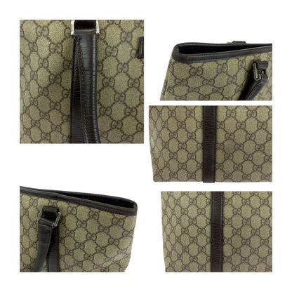 Gucci Beige Brown Silver Hardware GG Supreme Canvas 114595 Tote Bag Shoulder