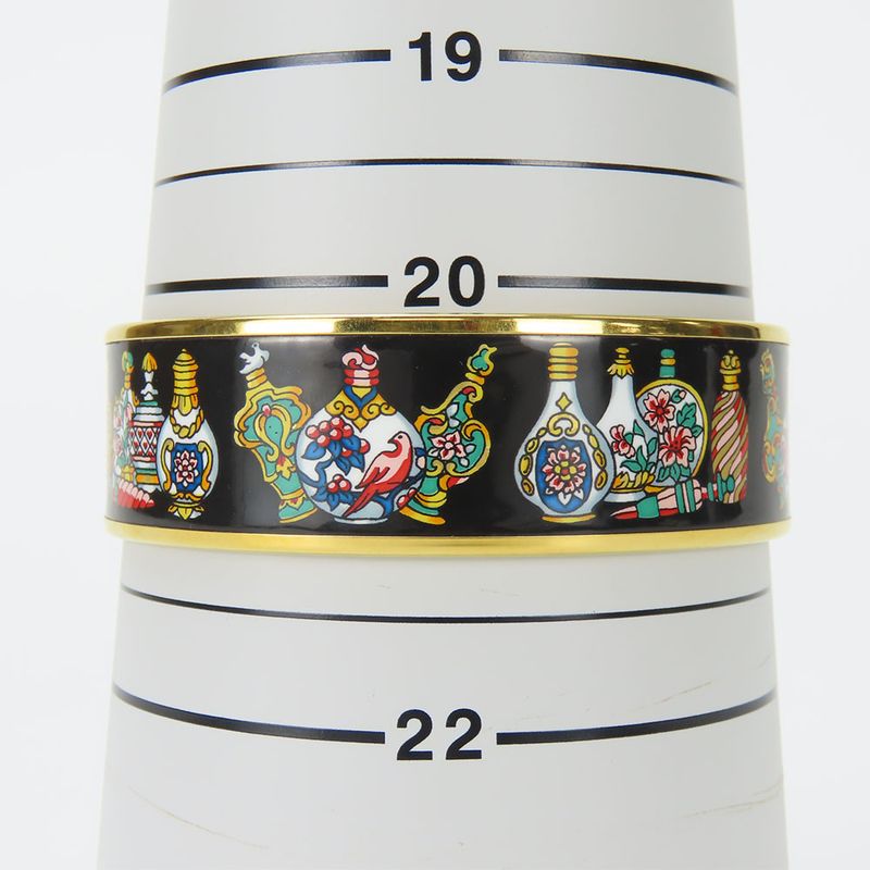 Hermes Bangle Emile Metal Cloisonne Black Multicolor Gold Hardware Plated