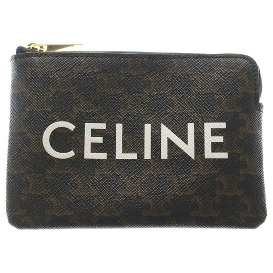Celine Triomphe Logo Coin Case Charm Wallet Brown