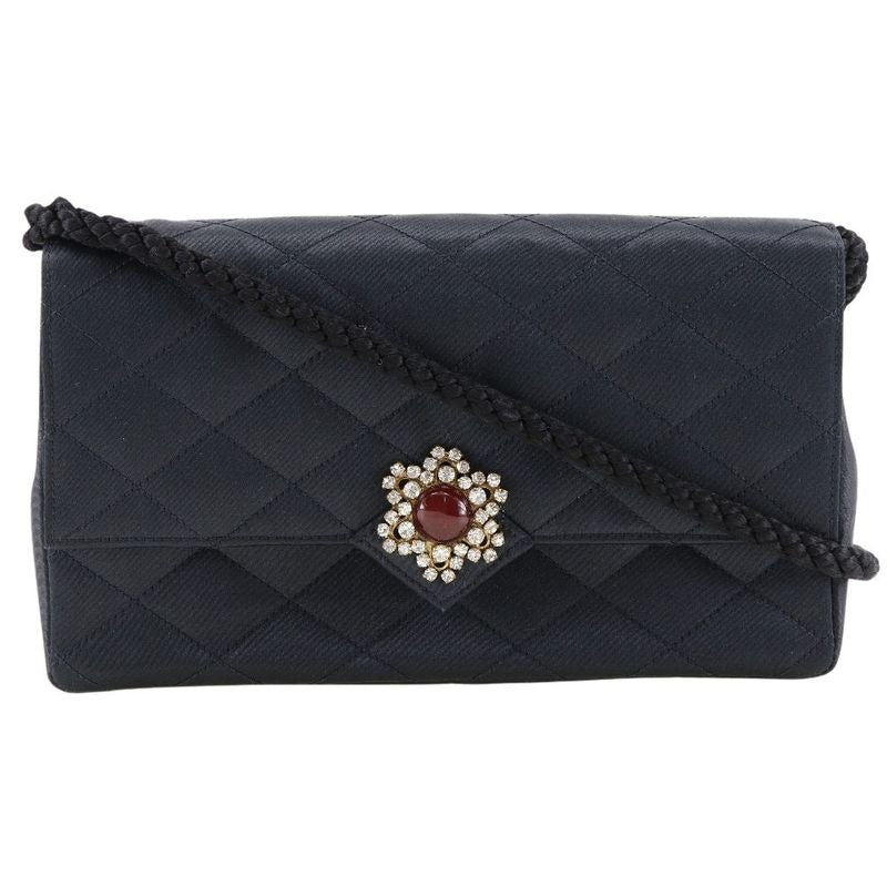 Chanel Quilted Vintage Satin and Rhinestone Black Women Shoulder Bag